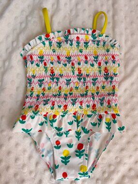 Stella McCartney Swimsuit Floral Smocked One Piece Yellow White